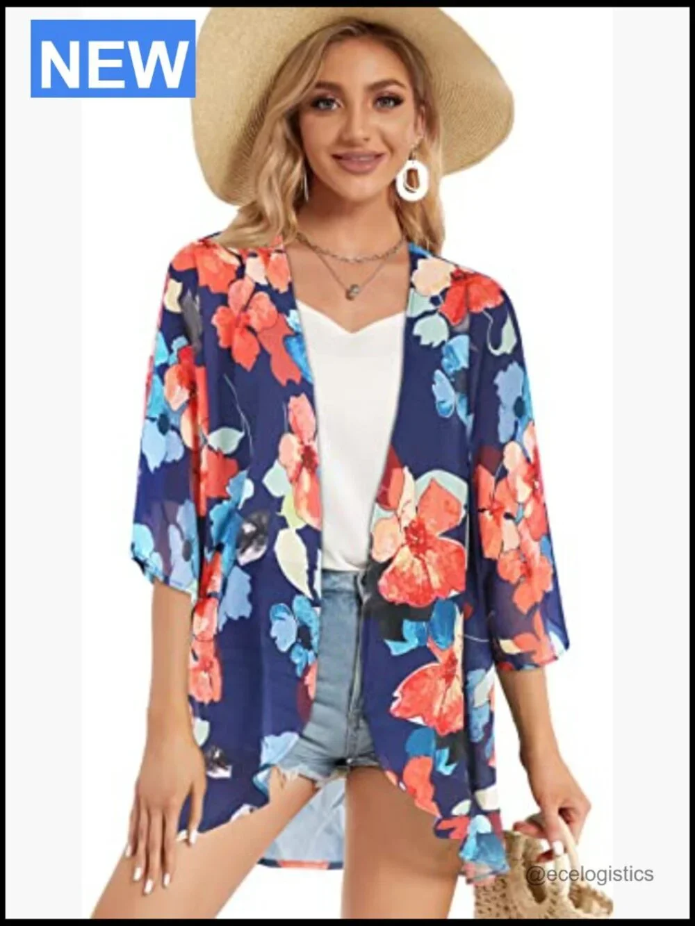Puff Sleeve Floral Kimono Cardigan Loose Cover Up Blouse